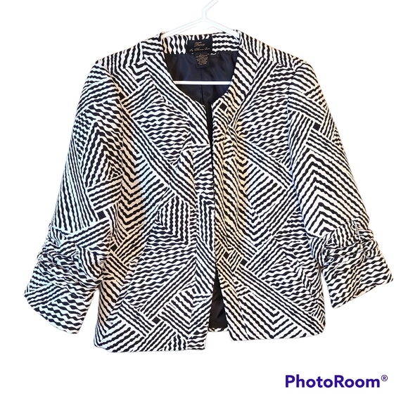 VINTAGE TRENZ by Theresa Renz Open Front Blazer Black White Abstract Size Large - Picture 10 of 10